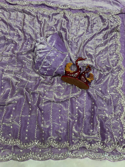 Party Star - Premium Space Silk Saree with Swaroski like crystal work with Fully Stitched Blouse