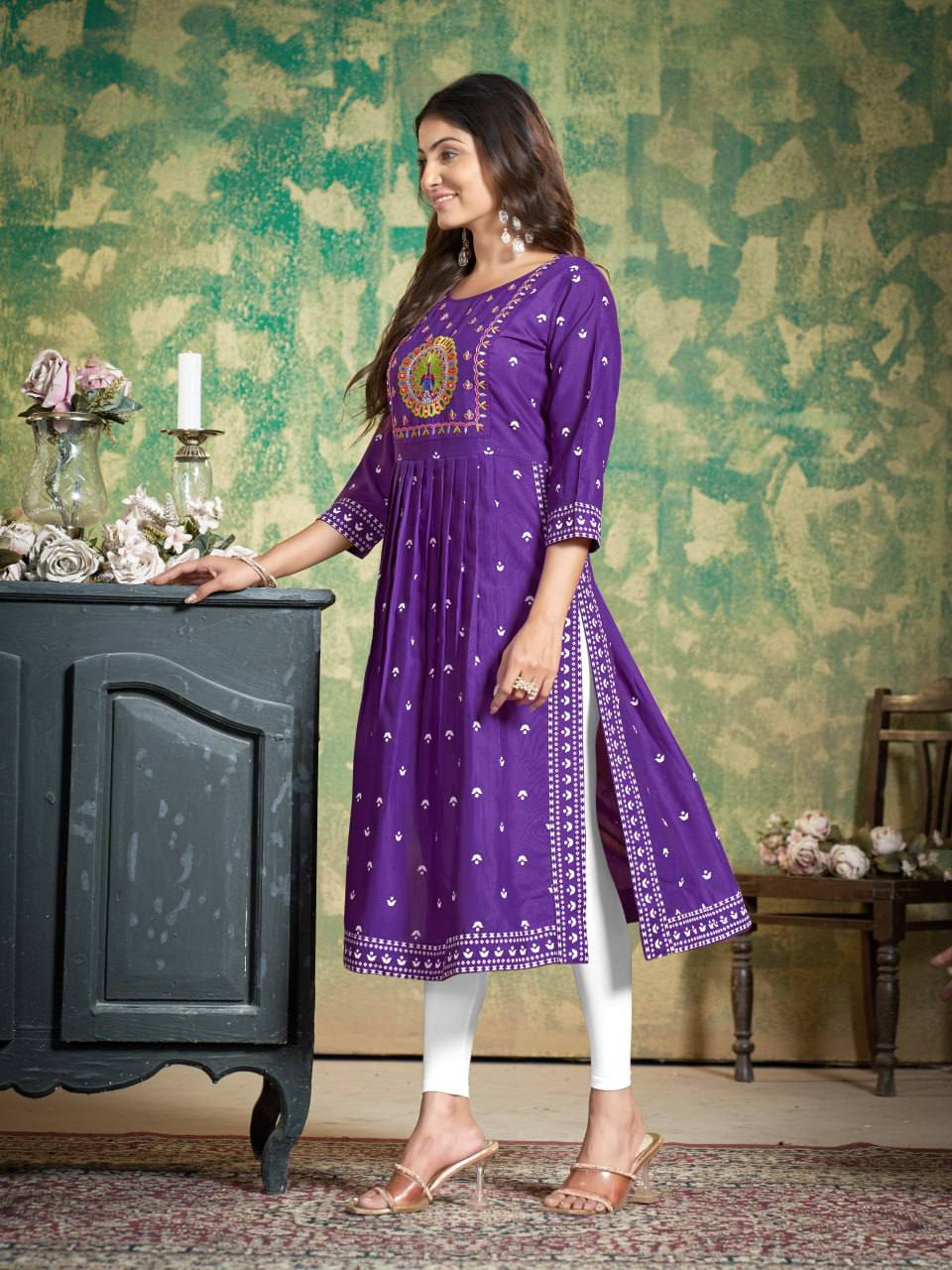 Sakhi - Soft Cotton Embroidered Kurti Set
