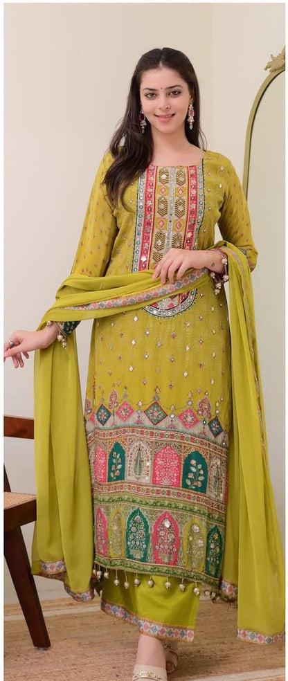 Saanvi - Beautiful Pure Chinon Readymade Suit with Bottom & Dupatta