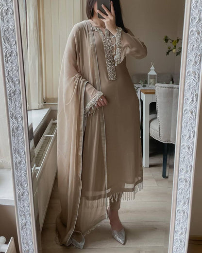 Pastel Brown Premium Georgette Readymade Suit