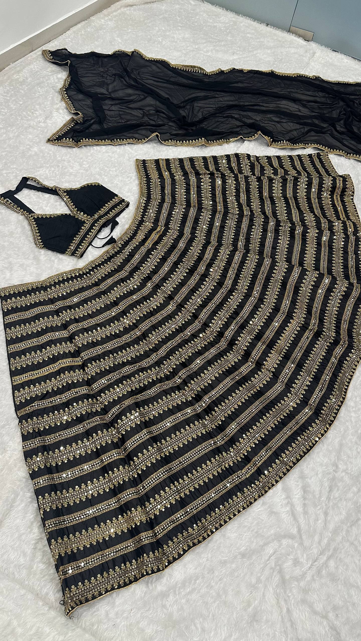 Premium Black and Gold Silk Lehenga Fully Stitched