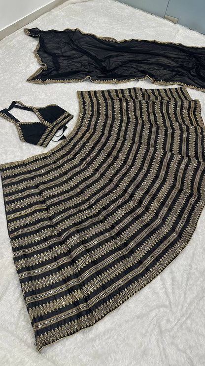 Premium Black and Gold Silk Lehenga Fully Stitched