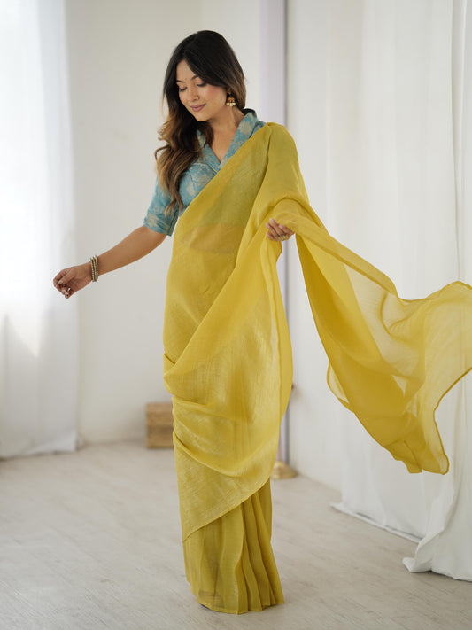 Soft Silk Flowy Minimal Sparkle with Ready to Wear Saree & Readymade Blouse