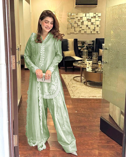 Preet - Beautiful Soft Silk Embroidered Salwar Suit Fully Stitched