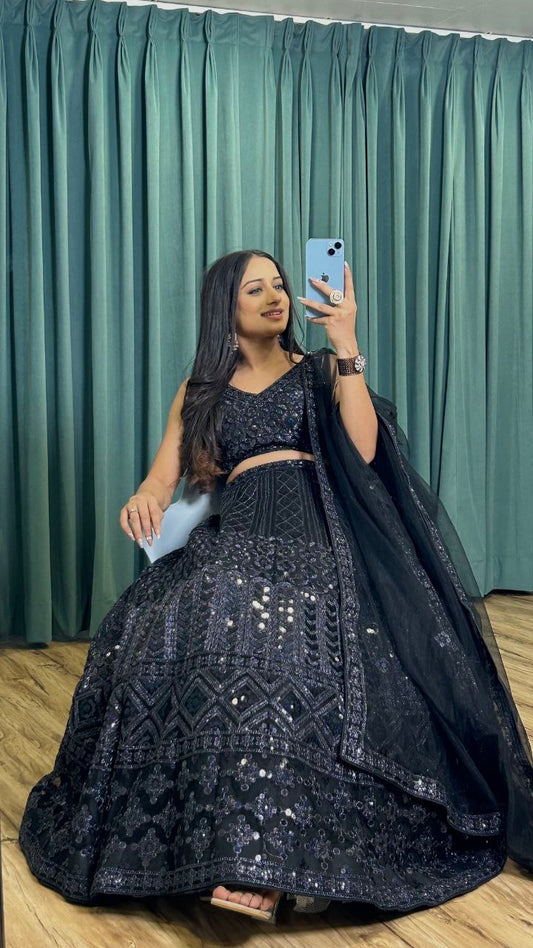 Shimmering Black Lehenga fully stitched