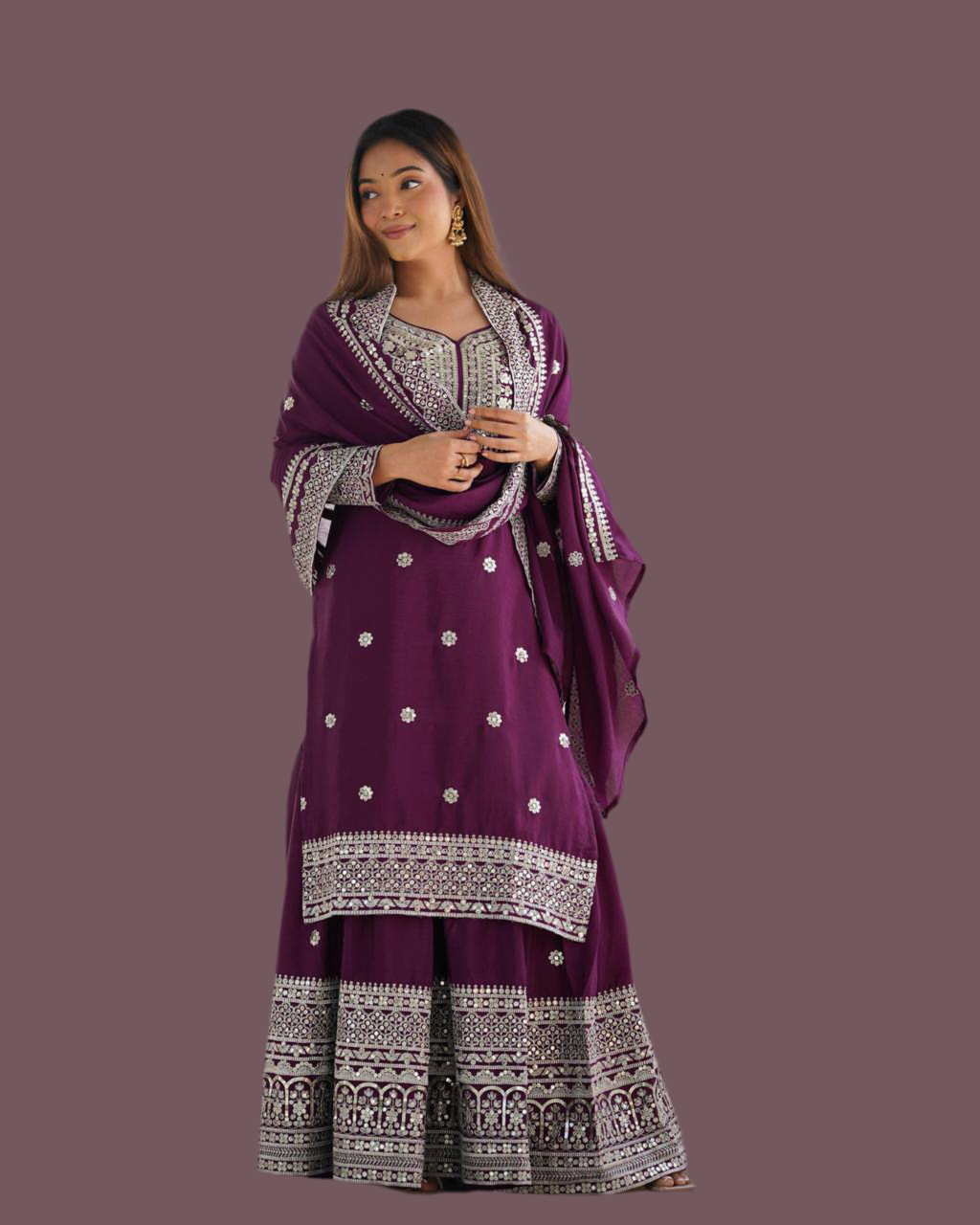 Purple wine Punjabi Sharara set fully stitched