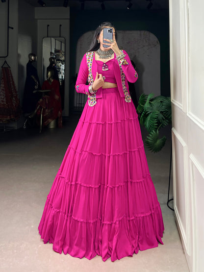 Premium Rayon Cotton With Gamthi and Kodi Work Chaniya Cholis with Koti Jacket Fully Stitched