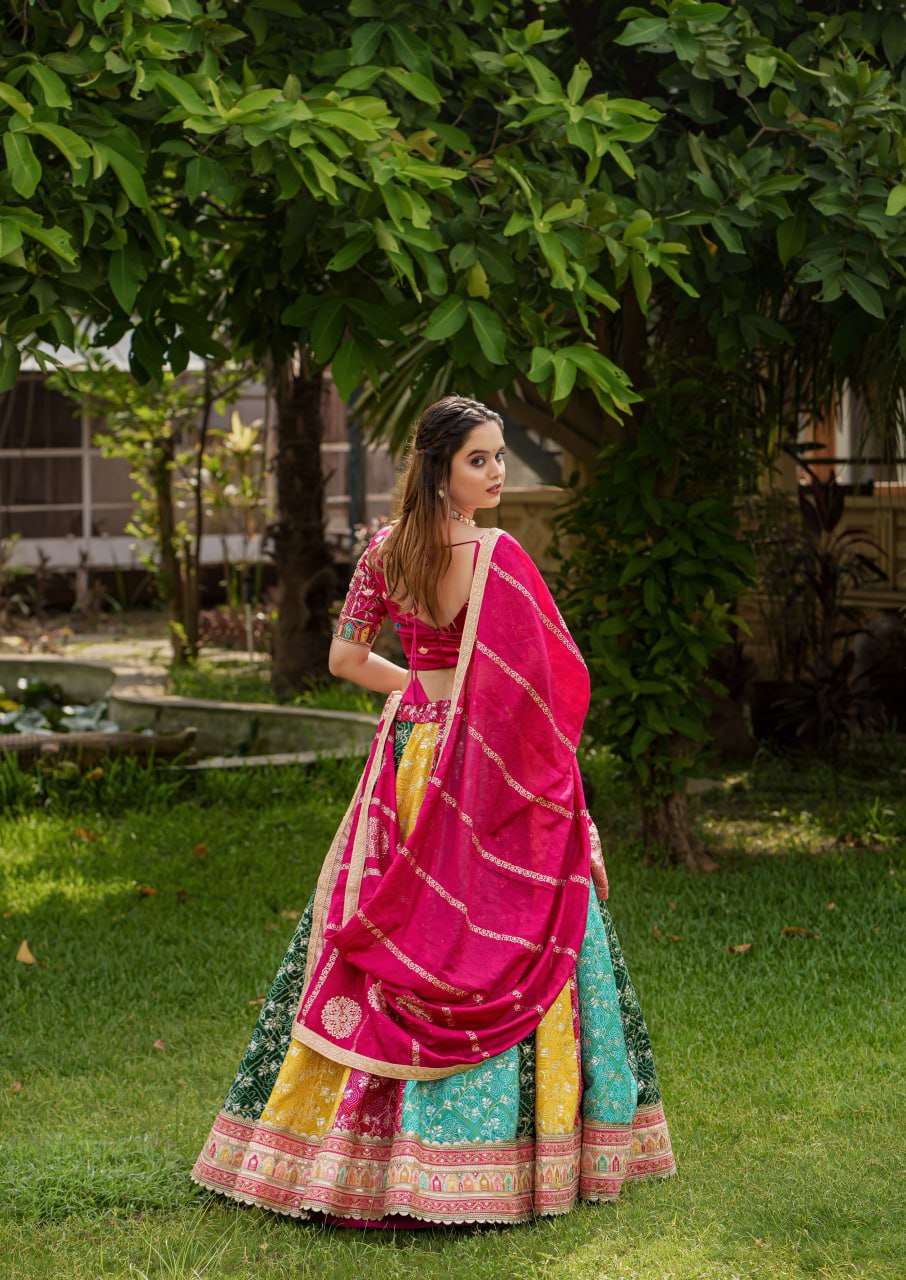 Heavy mono satin colourful fully stitched lehenga with blouse, dupatta and can can