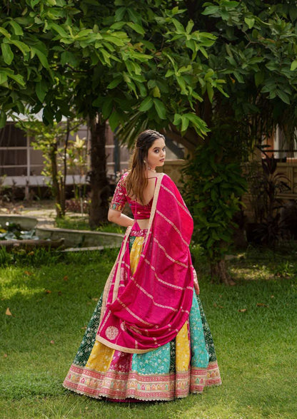 Heavy mono satin colourful fully stitched lehenga with blouse, dupatta and can can