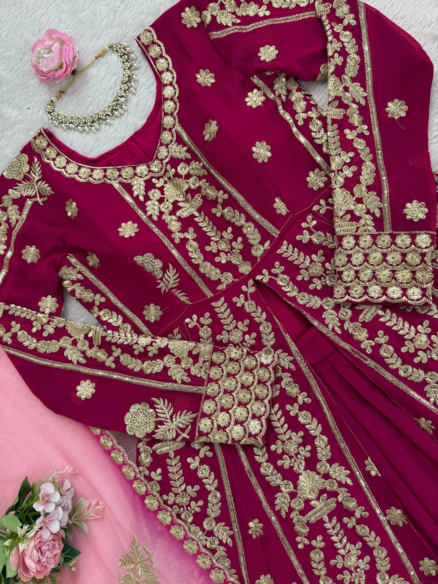 Mohe - Beautiful Magenta Wine Georgette Fusion Lehenga Fully Stitched