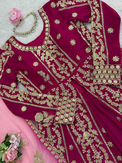 Mohe - Beautiful Magenta Wine Georgette Fusion Lehenga Fully Stitched