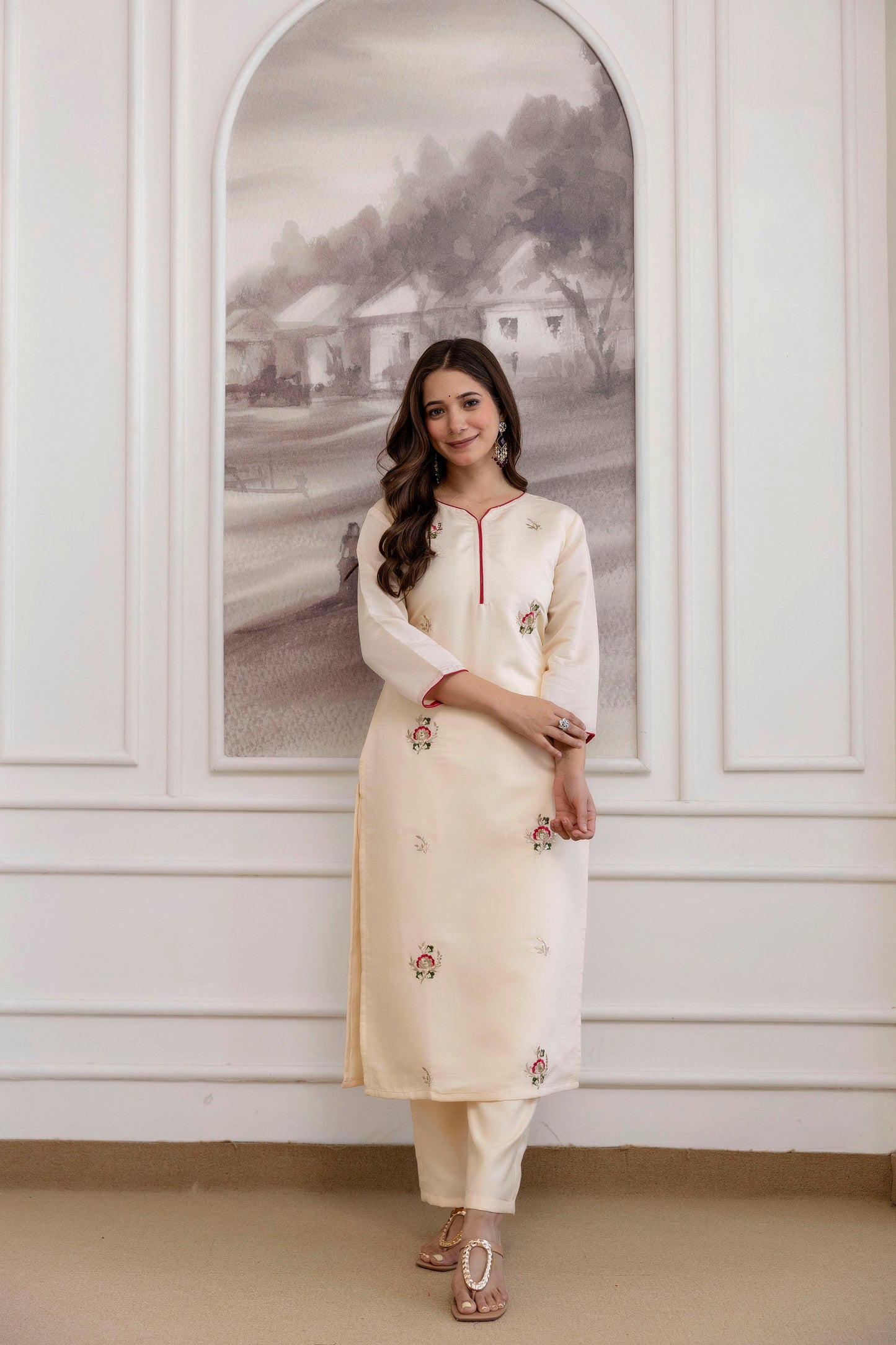 Creame Soft Chanderi Silk Kurti Lightweight and Minimal Fully Stitched