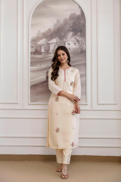 Creame Soft Chanderi Silk Kurti Lightweight and Minimal Fully Stitched