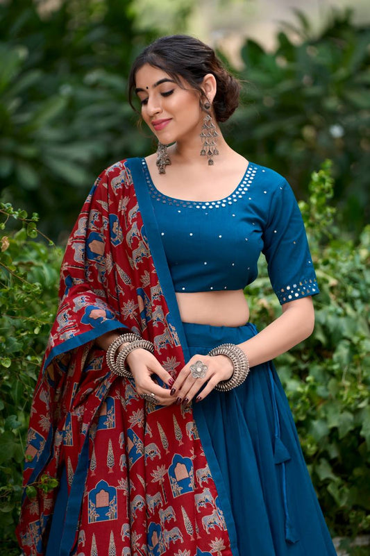 Blue Pure cotton Navratri Special Lehenga Choli Fully Stitched