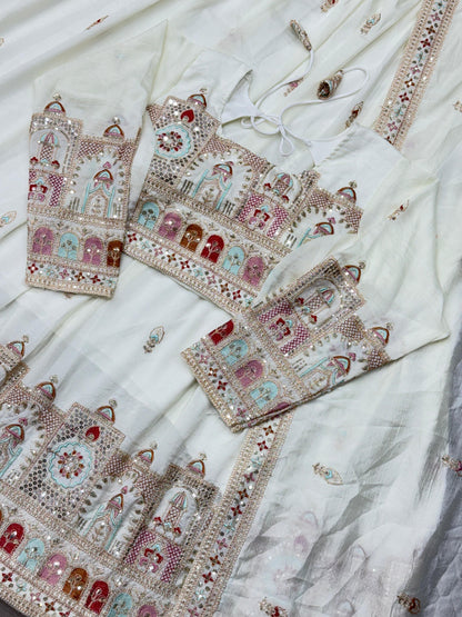 Navratri Special Vichitra Silk with Beautiful Embroidered Fully Stitched Lehenga