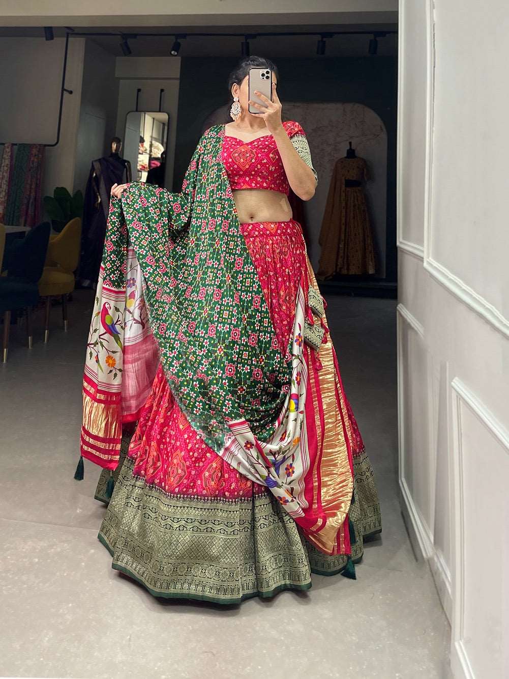 Dola silk printed premium fully stitched lehenga