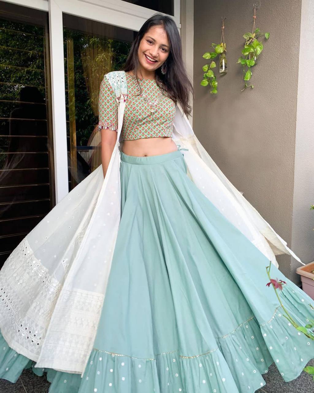 Georgette fully stitched lehenga with Koti