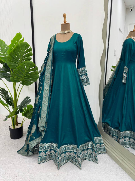 Rama blue Premium Satin readymade Gown