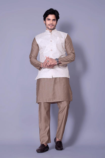 Elegant Brown Koti Kurta For Men- Festive Indian Ethnic Wear