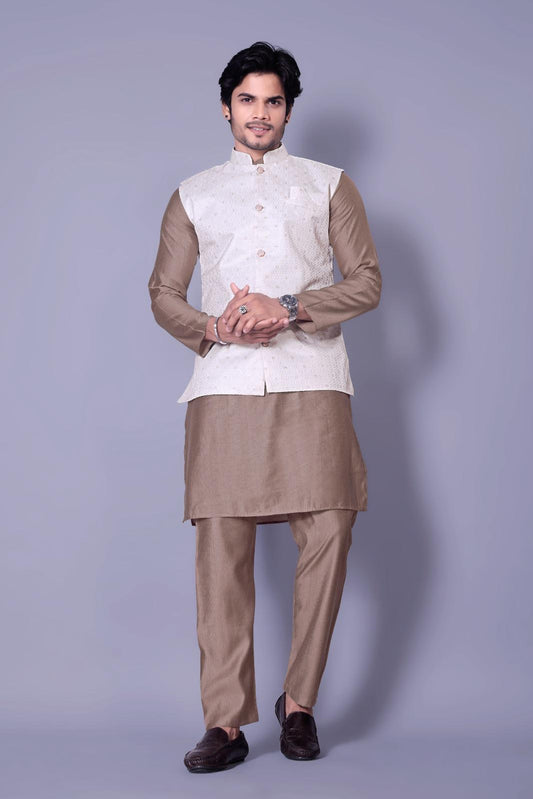 Elegant Brown Koti Kurta For Men- Festive Indian Ethnic Wear