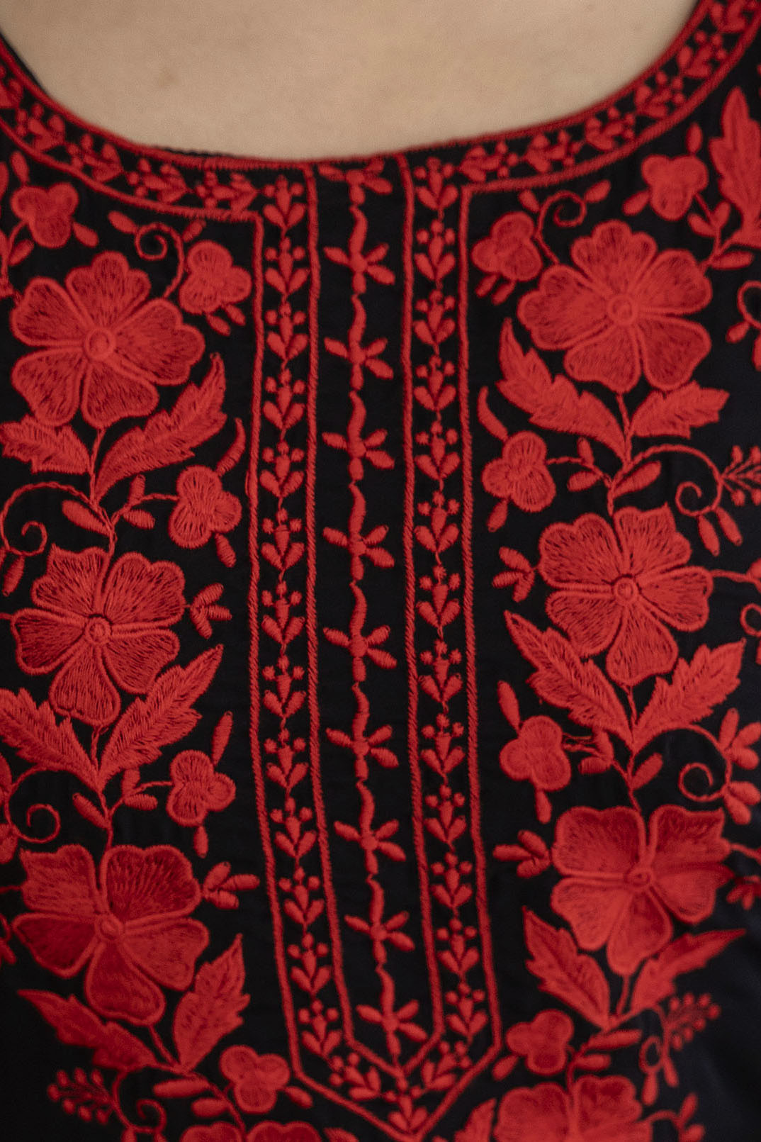 Black and Red Georgette Kurti Set with Embroidery Work