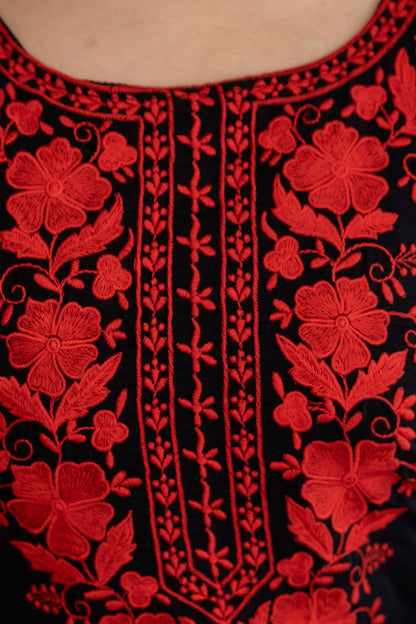 Black and Red Georgette Kurti Set with Embroidery Work