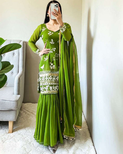 Green sharara set fully stitched