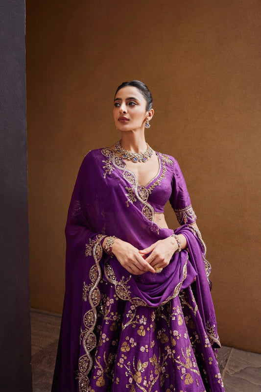 Pichola - Premium Silk Purple Embroidered and Sequins Work Lehenga Fully Stitched