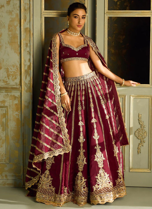 Kasturi Silk Maroon Premium Embroidered Lehenga Fully Stitched