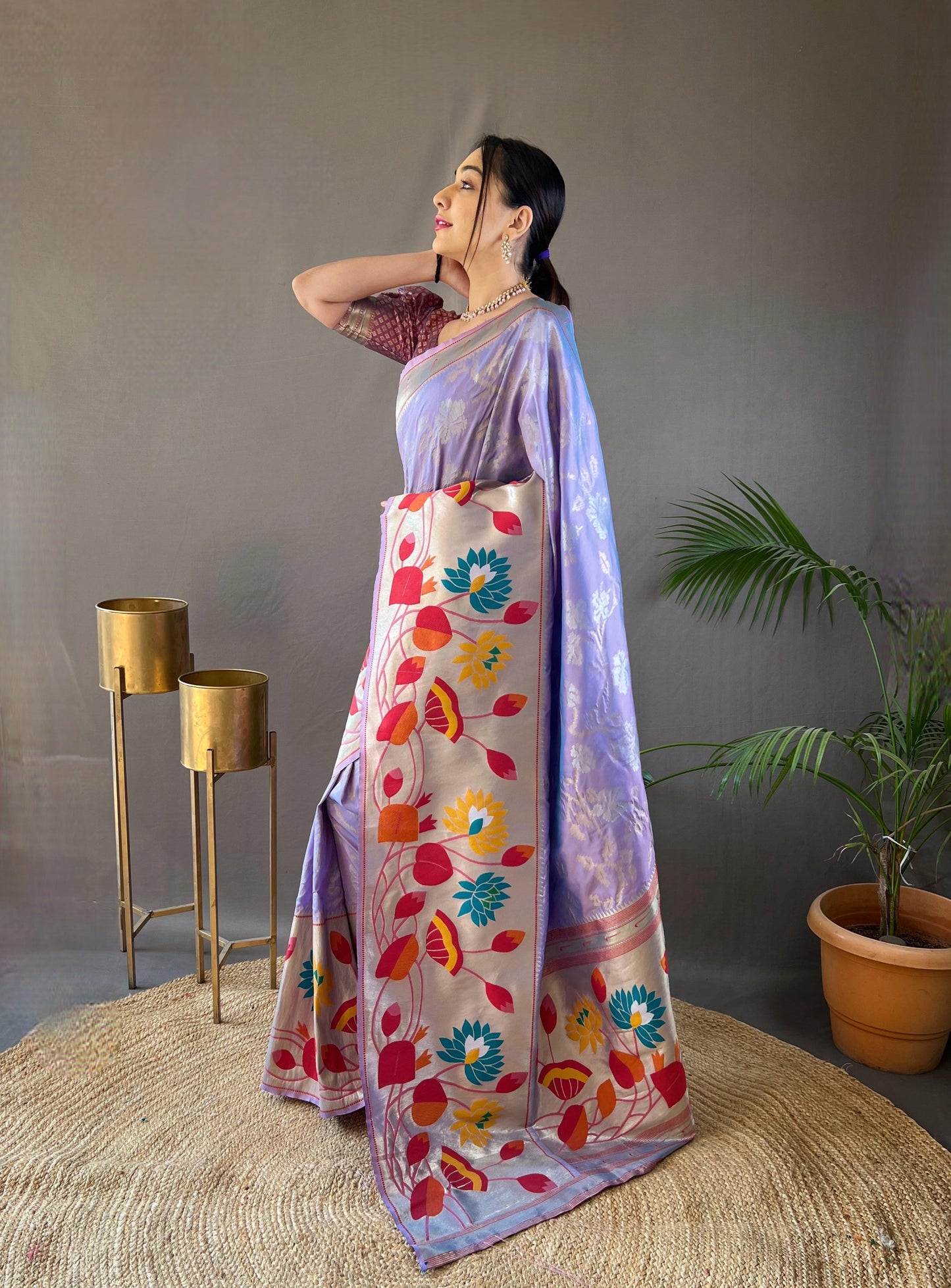 Suhani - Pure Paithai Silk Floral Weaved Saree with Stitched Blouse Options