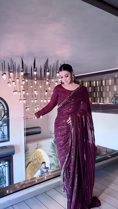Kasturi Silk Bollywood Style Saree with Sequins Work Fully Stitched Blouse