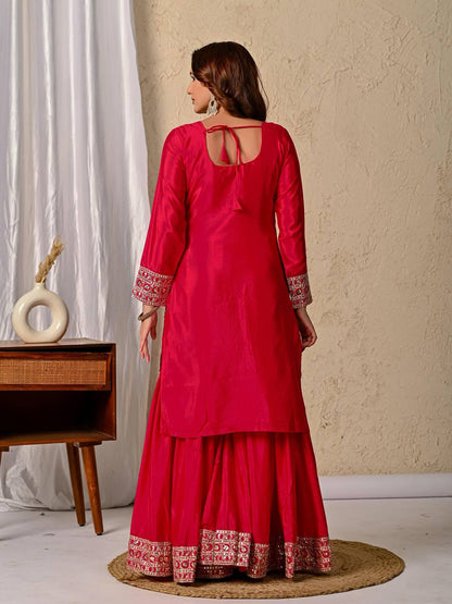 Cherry Pink Elegant Sharara Set Fully Stitched