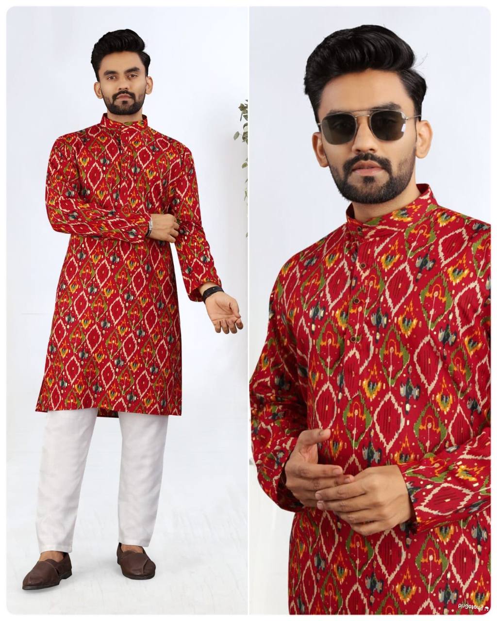 Abstract Print Men's Cotton Rayon Kurta with Pajama for festive or wedding looks