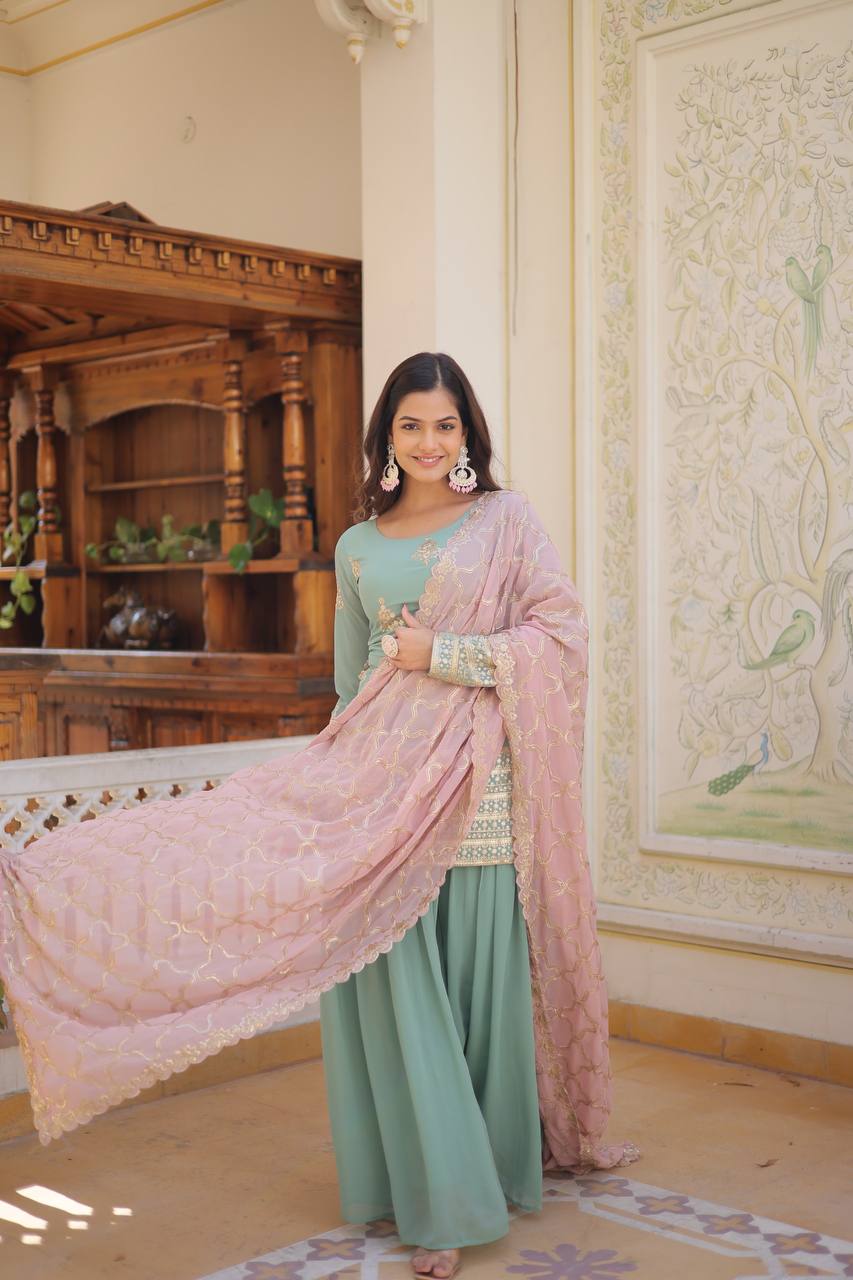 Beautiful Pastel colours top and plazzo set fully stitched