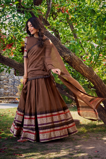Priyaa - Beautiful Chanderi Cotton Fully Stitched Lehenga