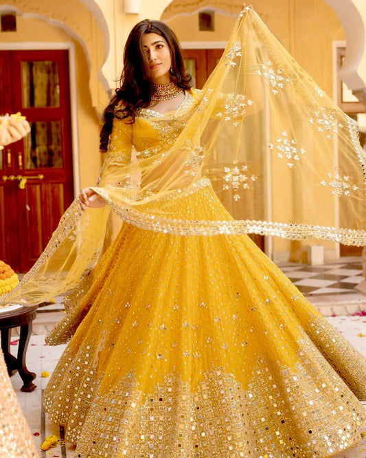 Yellow sparkling fully stitched lehenga