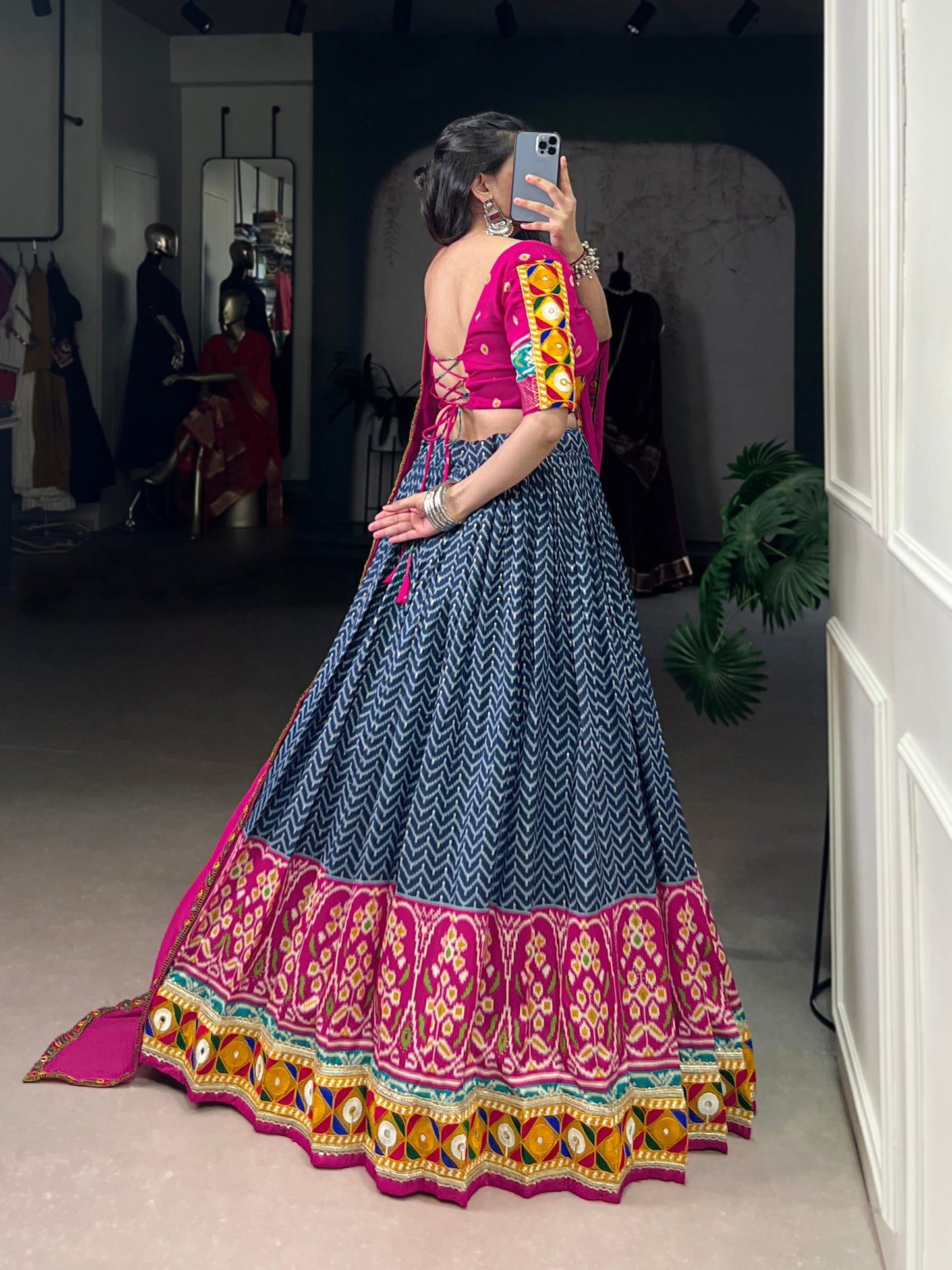 Floral Printed Beautiful Tasar Soft Silk Chaniya Cholis for Navratri