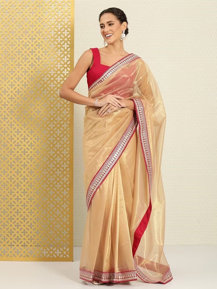 Pure organza with sequence lace border with fully stitched blouse