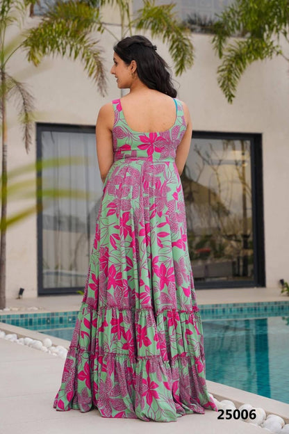 Pink Floral Soft Rayon Fabric Comfy Casual Gown Fully Stitched