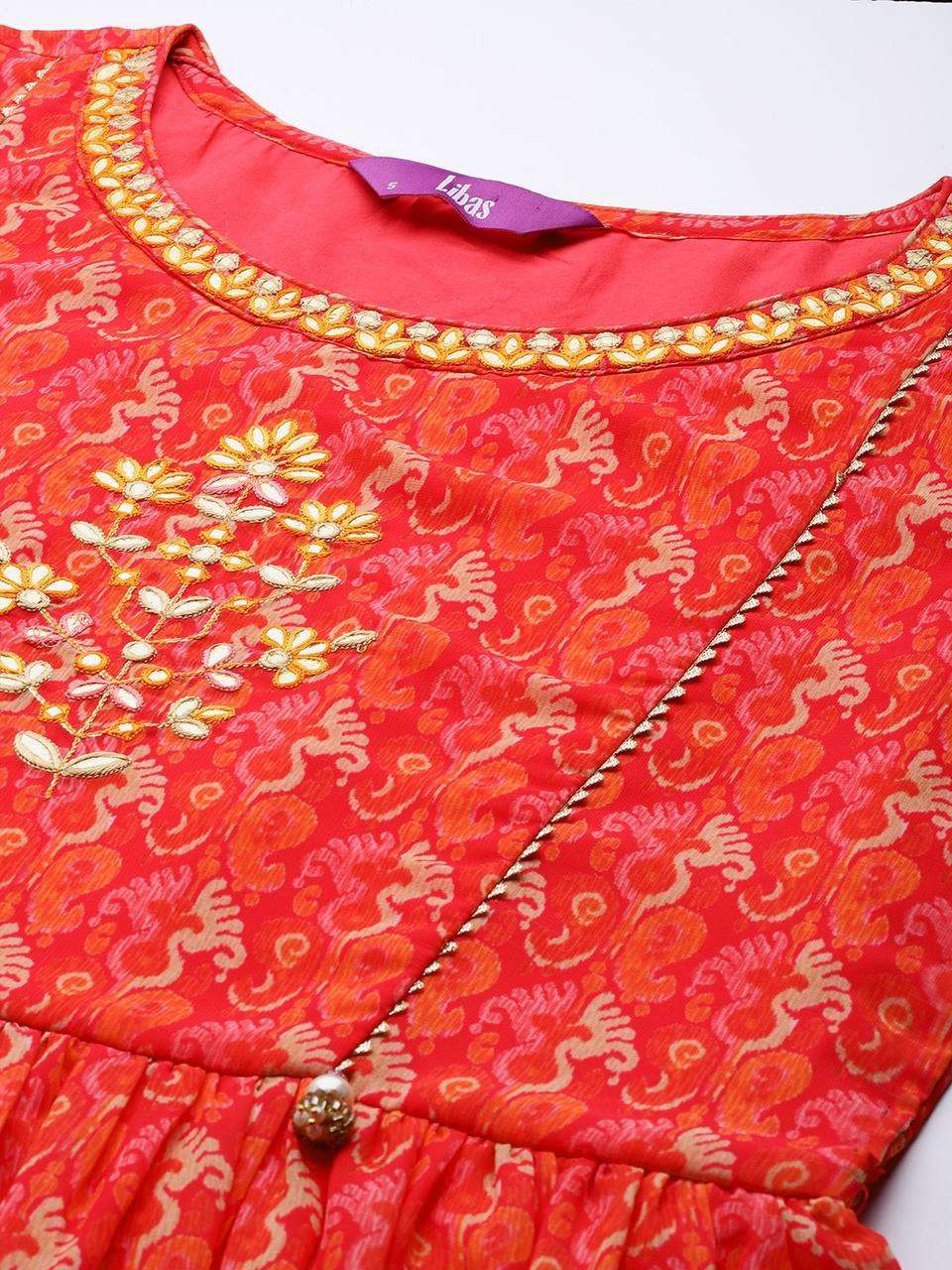 Georgette sharara set orange and pink shade