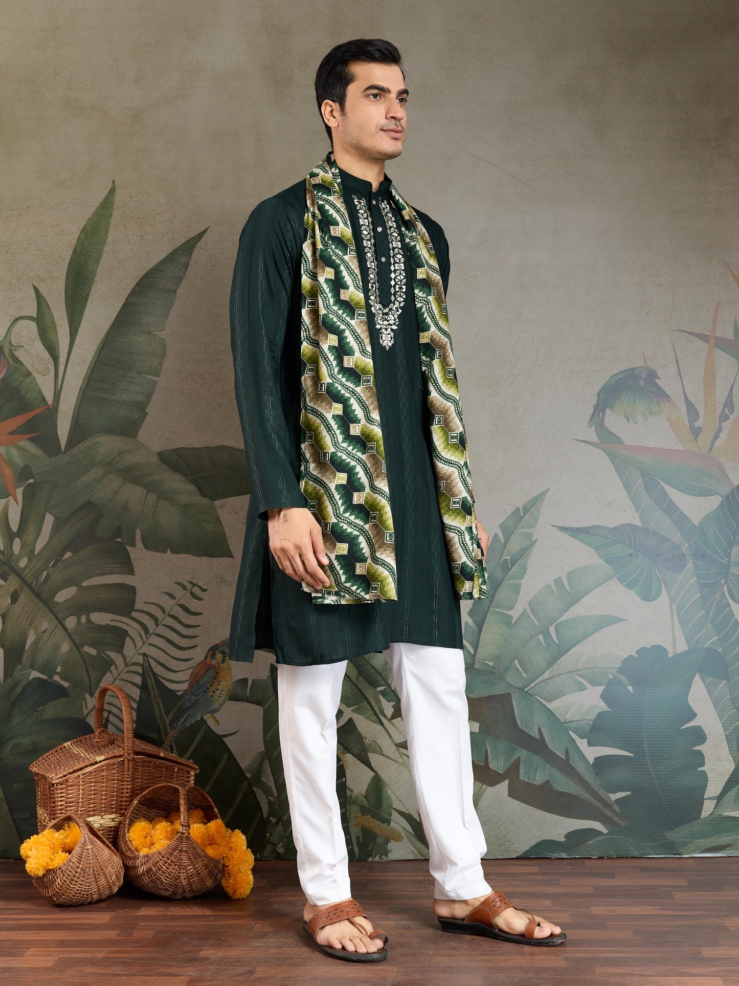 Ramjat - Premium Mens Silk kurta with Pajama and Printed Dupatta