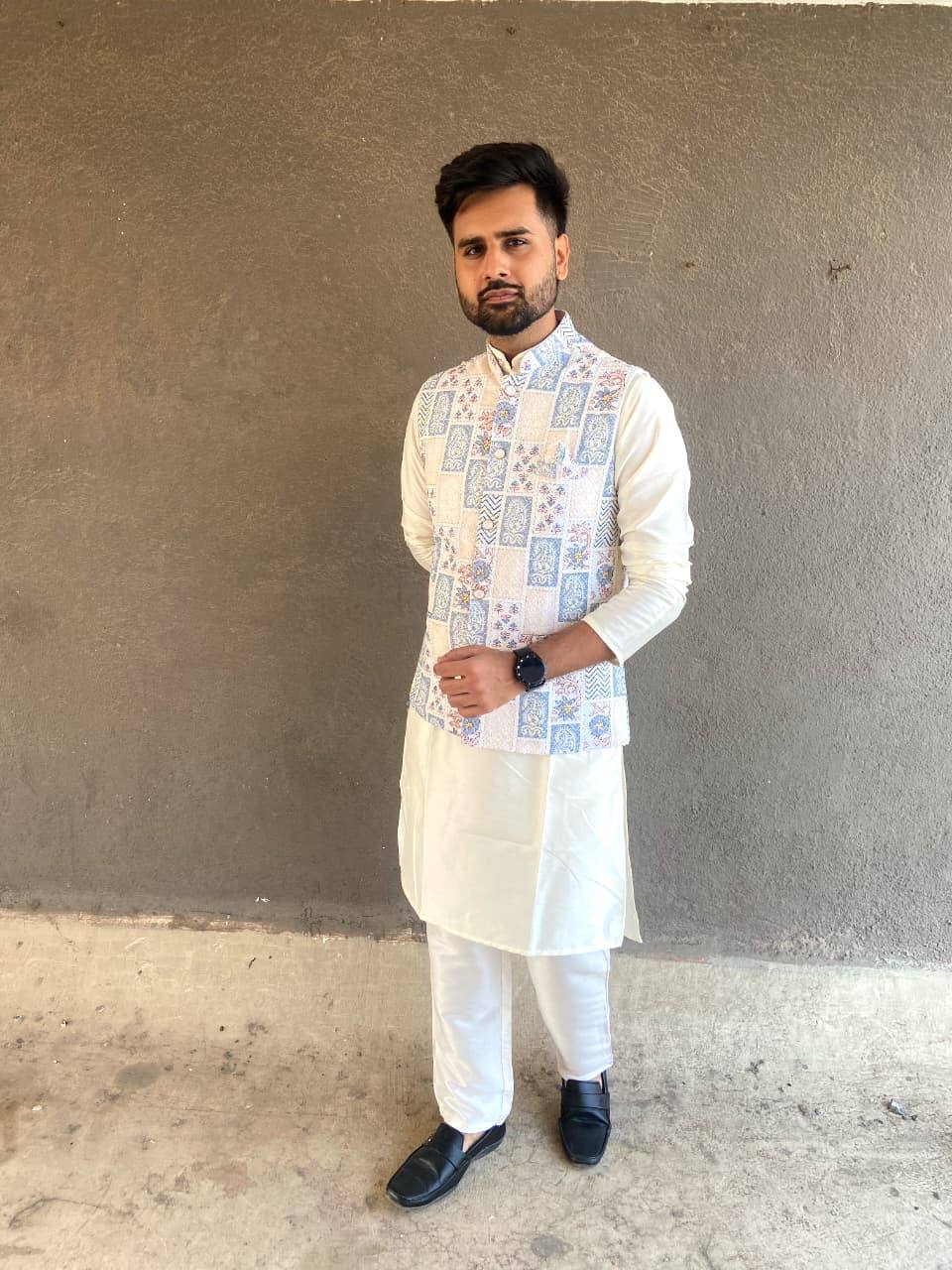 Veer - Premium Men's Rayon Silk Koti Kurta Pajama