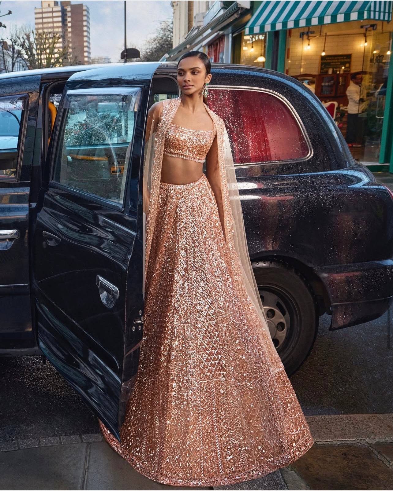 Premium Peach Net Lehenga with Sequins and Dori Work Fully Stitched