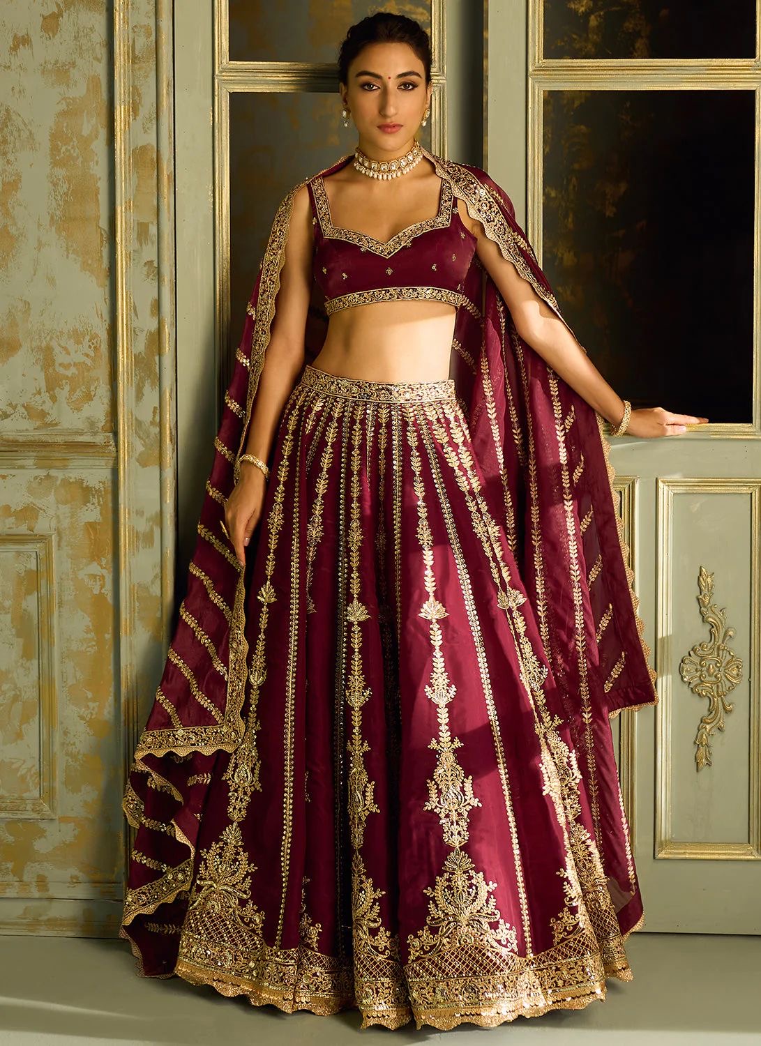 Kasturi Silk Maroon Premium Embroidered Lehenga Fully Stitched