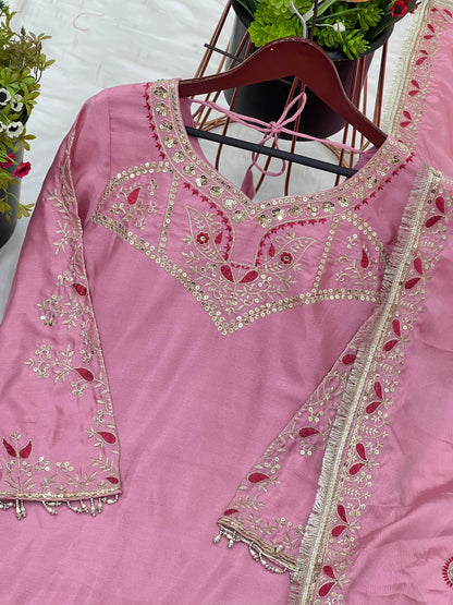 Baby Pink Beautiful Silk Sharara Suit Fully Stitched