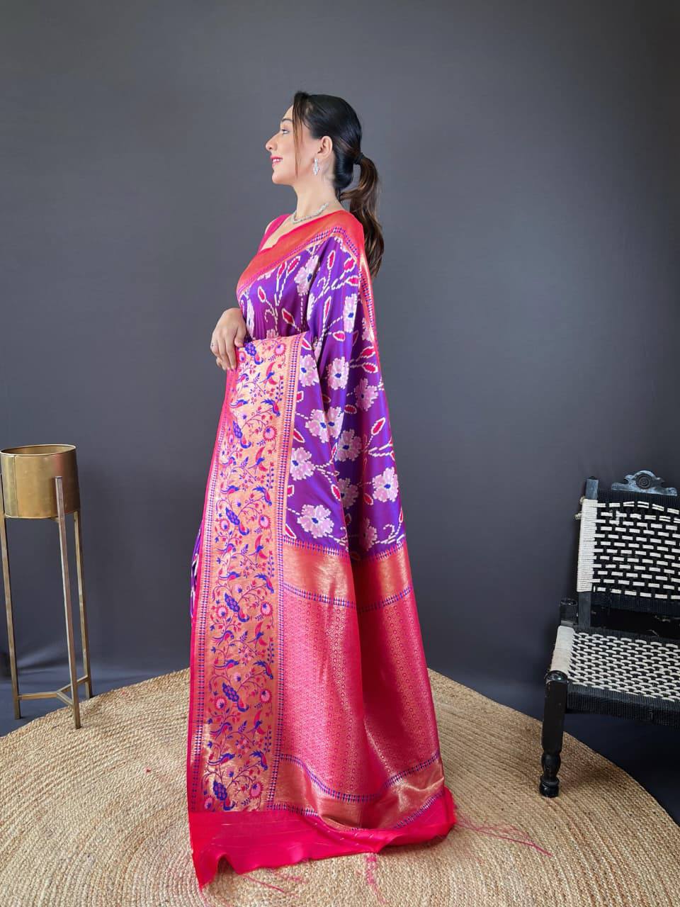 Premium Soft Silk With Rich Patola Weaving and Contast Pallu with Stitched Blouse