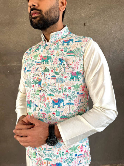 Veer - Premium Men's Rayon Silk Koti Kurta Pajama