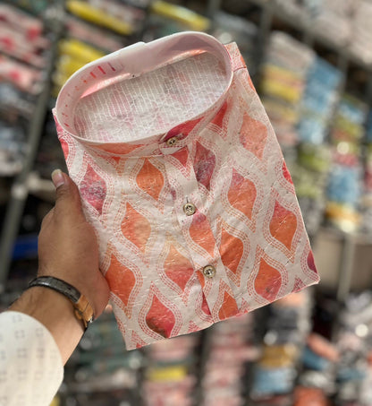 Father-Son Matching Cotton Printed Kurta Set with Pajama