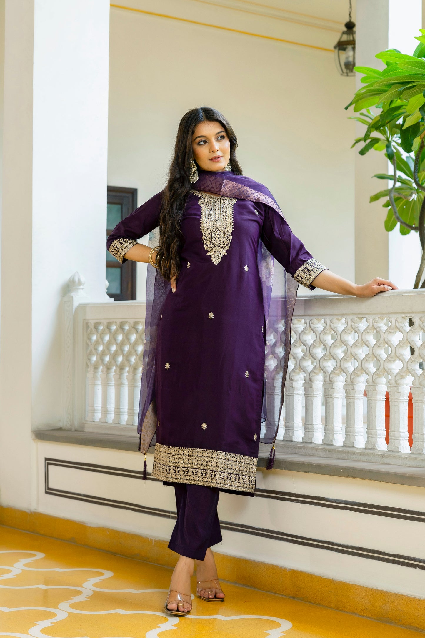Thanos Purple Soft Silk Kurti Set with Beautiful Embroidery