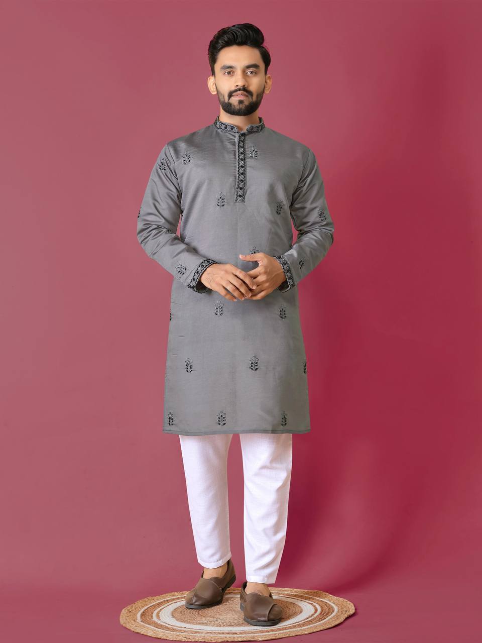 Premium Handwork on Silk Kurta with Pajama for Men